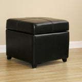 Baxton Studio Black Full Leather Storage Cube Ottoman 