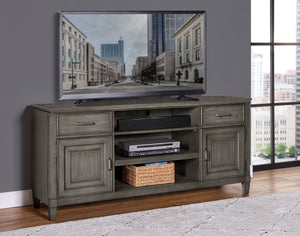 Newport 66" Stone Finish TV Console - Elegant Poplar & White Oak with Cable Management & Storage