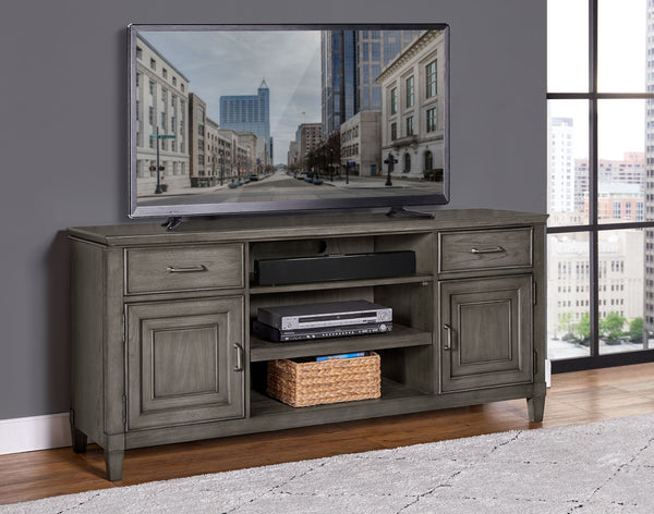Newport 66" Stone Finish TV Console - Elegant Poplar & White Oak with Cable Management & Storage