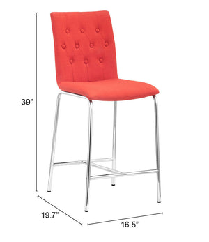 Zuo Modern Uppsala 100% Polyester, Plywood, Steel Modern Commercial Grade Counter Stool Set - Set of 2 Tangerine, Chrome 100% Polyester, Plywood, Steel