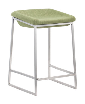 Zuo Modern Lids 100% Polyester, Stainless Steel Modern Commercial Grade Counter Stool Set - Set of 2 Green, Silver 100% Polyester, Stainless Steel