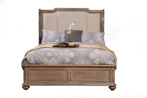 Alpine Furniture Melbourne California King Sleigh Bed w/Upholstered Headboard, French Truffle 1200-07CK French Truffle Plantation Mahogany Solids & Okoume Veneer 75.5 x 92.5 x 62