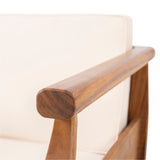 Aston Outdoor Mid-Century Modern Acacia Wood Club Chair With Cushion, Teak and Cream Noble House
