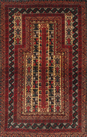 Pasargad Antique Balouch Collection Red Lamb's Wool Area Rug 043937-PASARGAD