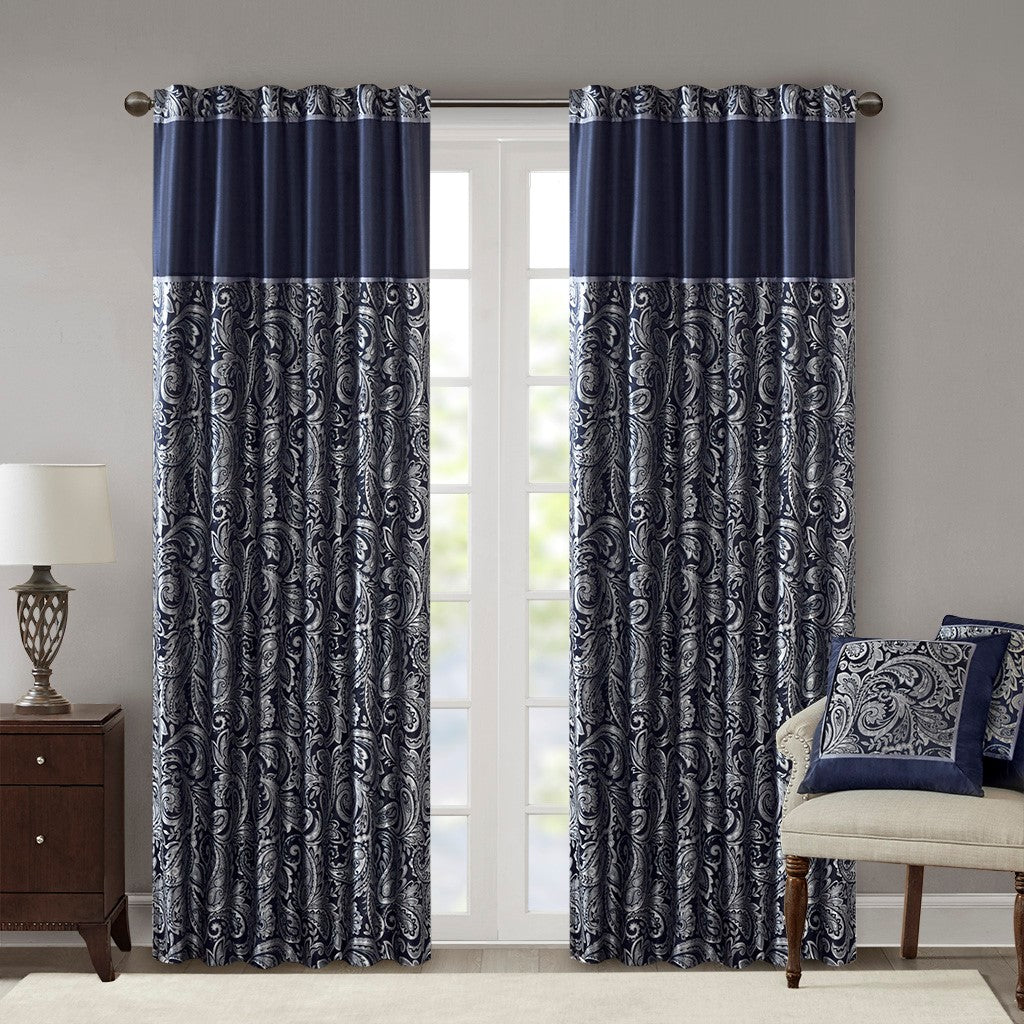 Madison Park Aubrey Traditional Solid Faux Silk Jacquard Panel Pair MP40-4898