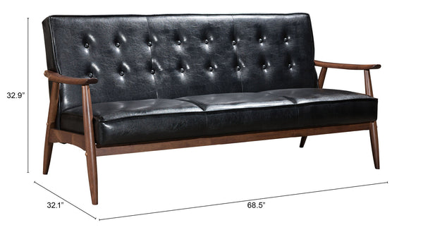Zuo Modern Rocky 100% Polyurethane, MDF, Rubberwood Mid Century Commercial Grade Sofa Black, Walnut 100% Polyurethane, MDF, Rubberwood