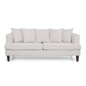 Fairburn Contemporary Pillow Back 3 Seater Sofa, Beige and Espresso  Noble House