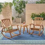 Sunview Outdoor Rustic Acacia Wood Recliner Rocking Chair with Side Table, Teak Noble House