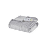 Plush Heated Casual 100% Polyester Microlight Heated Throw Light Grey 50x60''