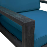 Santa Ana Outdoor 4 Seater Acacia  Wood Chat Set with Cushions, Wire Brushed Dark Gray and Dark Teal Noble House