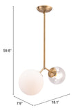 Zuo Modern Constance Steel, Glass Modern Commercial Grade Ceiling Lamp Brass, White, Clear Steel, Glass