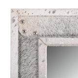 Dyar Handcrafted Boho Studded Leather Rectangle Wall Mirror, Gray and Silver Noble House