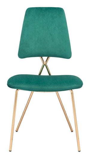 Zuo Modern Chloe 100% Polyester, Plywood, Steel Modern Commercial Grade Dining Chair Set - Set of 2 Green, Gold 100% Polyester, Plywood, Steel