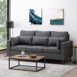 Roselle Contemporary 3 Seater Fabric Sofa, Charcoal and Espresso Noble House