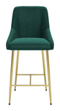 Zuo Modern Madelaine 100% Polyester, Plywood, Steel Modern Commercial Grade Counter Stool Green, Gold 100% Polyester, Plywood, Steel