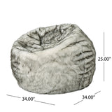 Lyndel Modern 3 Foot Faux Fur Bean Bag (Cover Only), White and Gray Noble House