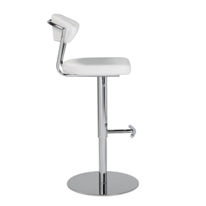 Draco Adjustable Bar/Counter Stool in White with Chrome Base