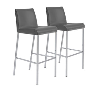 Cam-B Bar Stool In Gray With Polished Stainless Steel Legs - Set Of 2