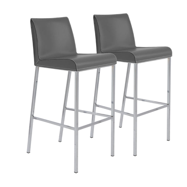 Cam-B Bar Stool In Gray With Polished Stainless Steel Legs - Set Of 2