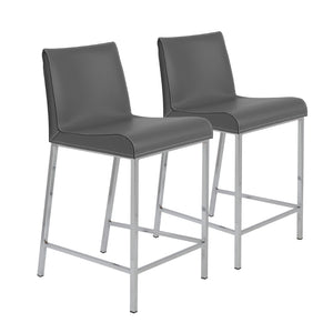 Cam-C Counter Stool In Gray With Polished Stainless Steel Legs - Set Of 2