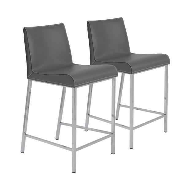 Cam-C Counter Stool In Gray With Polished Stainless Steel Legs - Set Of 2