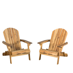 Hanlee Outdoor Rustic Acacia Wood Folding Adirondack Chair (Set of 2), Natural Stained