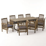 Sorrento Outdoor 8 Seater Expandable Acacia Wood Dining Set, Gray and Dark Gray Noble House