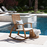 Cayo Outdoor Natural Stained Acacia Wood Rocking Chair with Cream Water Resistant Cushion Noble House