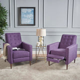 Mervynn Mid-Century Modern Button Tufted Fabric Recliner, Muted Purple and Dark Espresso Noble House