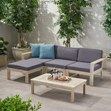 Santa Ana Outdoor 3 Seater Acacia Wood Sofa Sectional with Cushions, Light Gray and Dark Gray Noble House