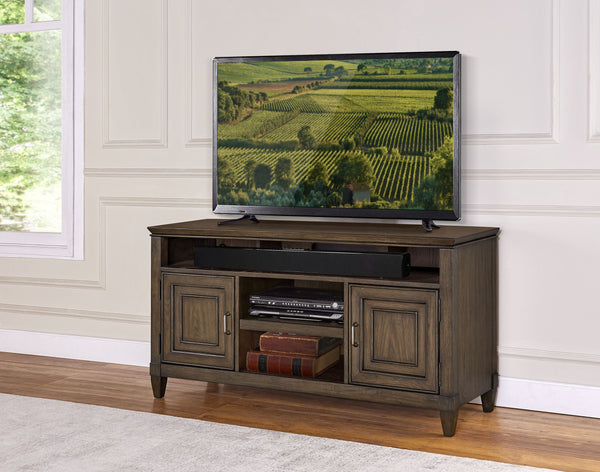 Newport 54" TV Console: Elegant Planked Oak Finish with Cable Management & Soundbar Shelf Included