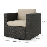 Puerta Outdoor Dark Brown Wicker Swivel Club Chairs with Beige Water Resistant Cushions Noble House