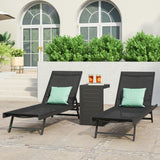 Noble House Salton Outdoor Aluminum Chaise Lounge Set with C-Shaped End Table, Dark Gray and Black