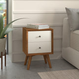 Alpine Furniture Flynn 2 Drawer Two Tone Nightstand, Acorn/White 999-02 Acorn & White Mahogany Solids & Okoume Veneer 18 x 15 x 26