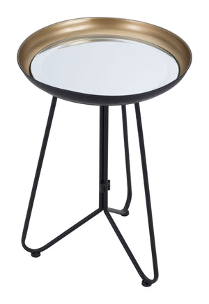 Zuo Modern Foley Glass, Steel Modern Commercial Grade Accent Table Gold, Black Glass, Steel