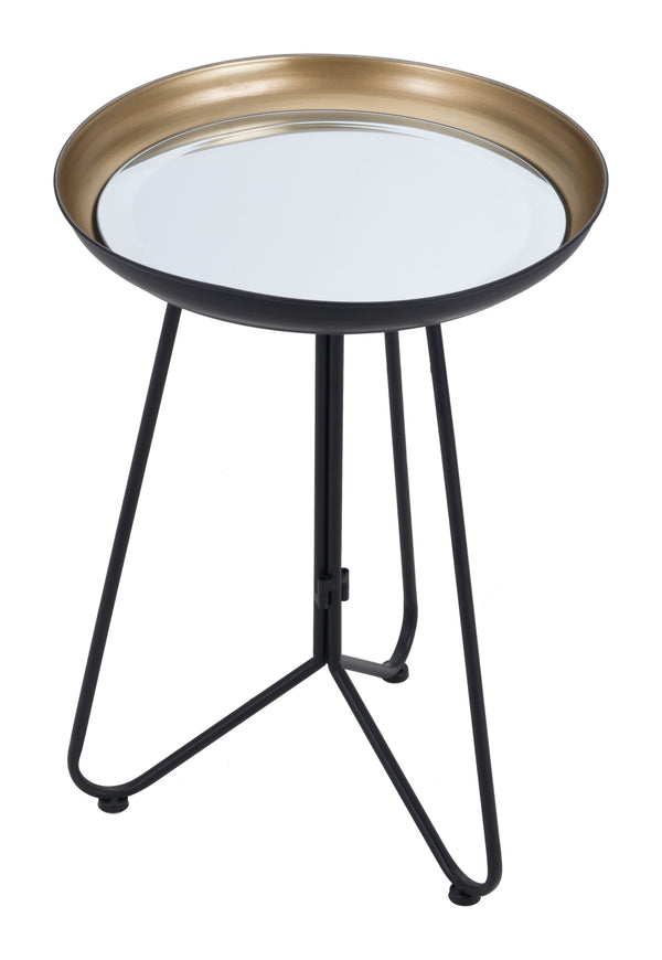 Zuo Modern Foley Glass, Steel Modern Commercial Grade Accent Table Gold, Black Glass, Steel