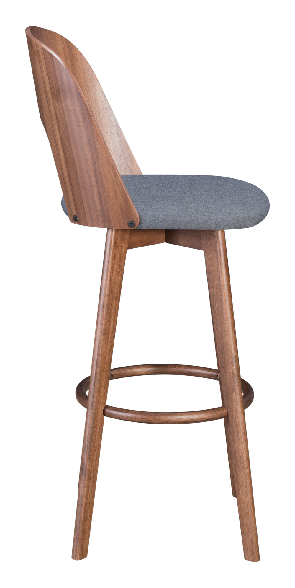 Zuo Modern Anton 100% Polyester, MDF, Rubberwood Scandinavian Commercial Grade Barstool Set - Set of 2 Walnut, Dark Gray 100% Polyester, MDF, Rubberwood