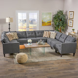 Emmie Mid Century Modern 10 Piece Dark Grey Fabric U-Shaped Sectional Sofa