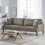 Malverne Contemporary 3 Seater Fabric Sofa with Accent Pillows, Gray and Dark Brown Noble House