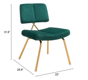 Zuo Modern Nicole 100% Polyester, Plywood, Steel Modern Commercial Grade Dining Chair Set - Set of 2 Green, Gold 100% Polyester, Plywood, Steel