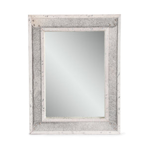 Dyar Handcrafted Boho Studded Leather Rectangle Wall Mirror, Gray and Silver Noble House