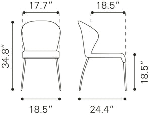 Zuo Modern Oulu 100% Polyester, Steel Modern Commercial Grade Dining Chair Set - Set of 4 Graphite, Chrome 100% Polyester, Steel