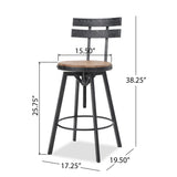 Alanis Modern Industrial Firwood Adjustable Height Swivel Barstools, Natural and Black Brushed Silver Noble House