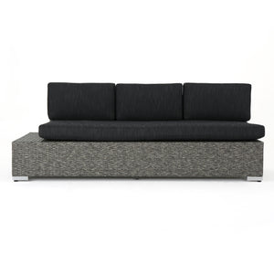 Puerta Outdoor 3 Seater Wicker Left Sofa, Mixed Black with Dark Grey Cushions Noble House