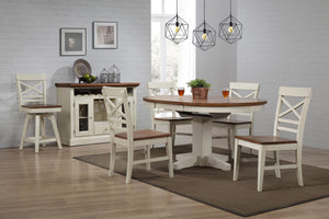 ECI Furniture Choices Round To Oval Table Complete, Antique White Antique White & Acacia Top Wood solids and veneers