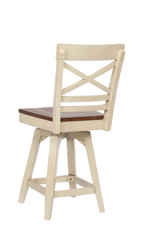 ECI Furniture Choices X Back Bartstool Height with Acacia Finished Seat, Antique White - Set of 2 Antique White Wood solids and veneers
