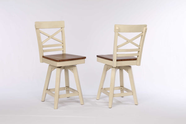 ECI Furniture Choices X Back Counter Height Stool with Acacia Finished Seat, Antique White - Set of 2 Antique White Wood solids and veneers