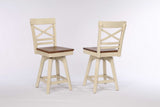 Choices X Back Counter Height Stool with Acacia Finished Seat, Antique White - Set of 2