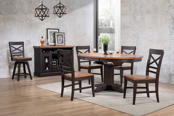 ECI Furniture Choices X Back Counter Height Stool with Acacia Finished Seat, Black Oak - Set of 2 Black Oak Wood solids and veneers