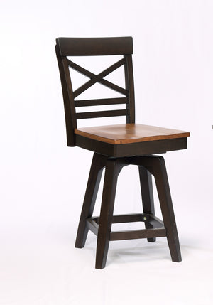 ECI Furniture Choices X Back Counter Height Stool with Acacia Finished Seat, Black Oak - Set of 2 Black Oak Wood solids and veneers